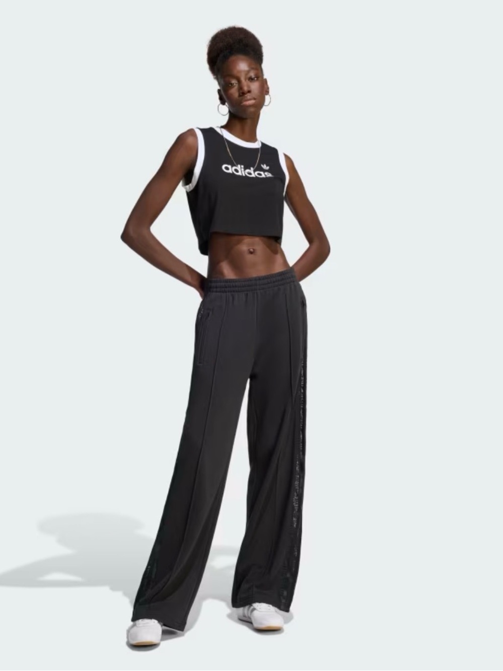 Adidas Black Wide-Leg Track Pants with Side Tape